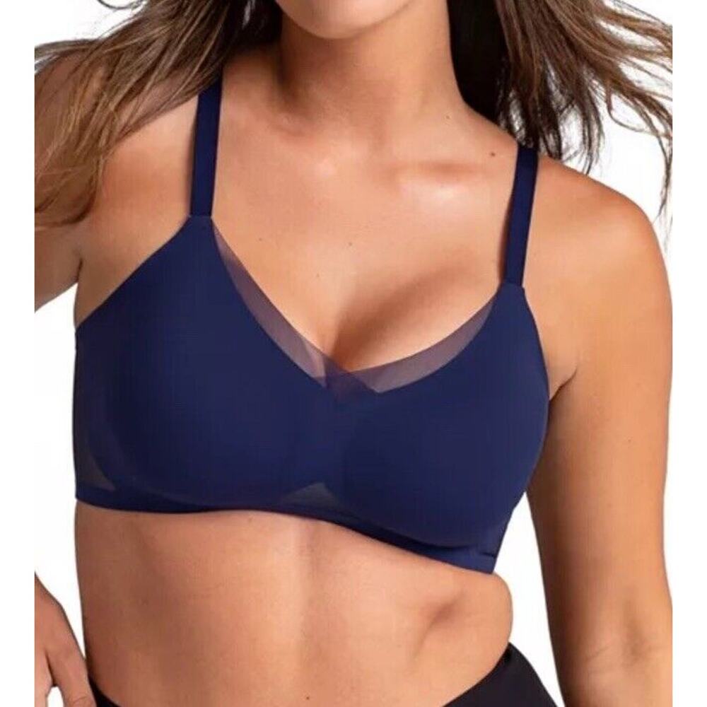 Honeylove Navy Blue Wireless Mesh-Trim Bra